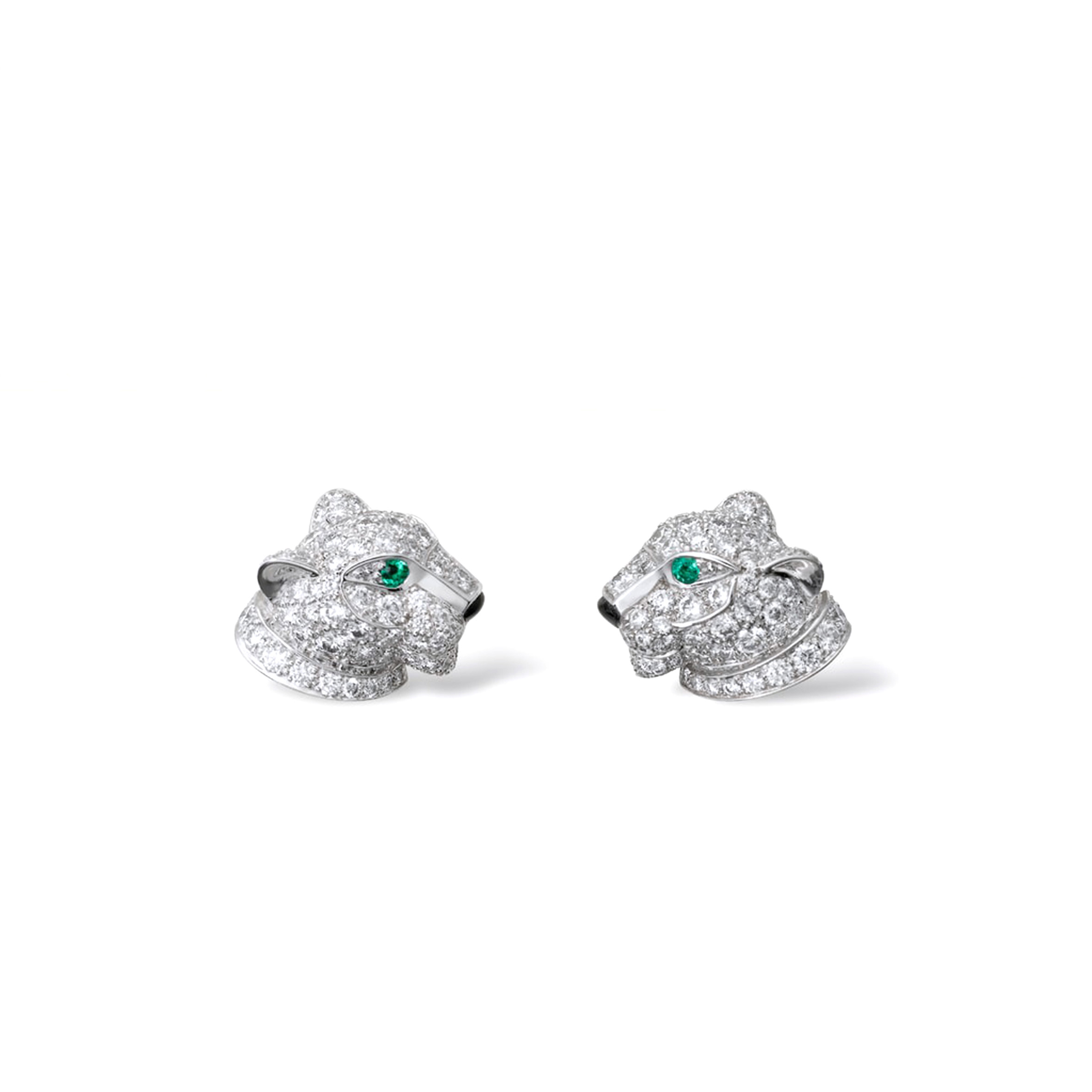 ca*t*er panthÈre 18k white gold, Di*m*nds, emeralds, onyx de ca*t*er earrings n8050700